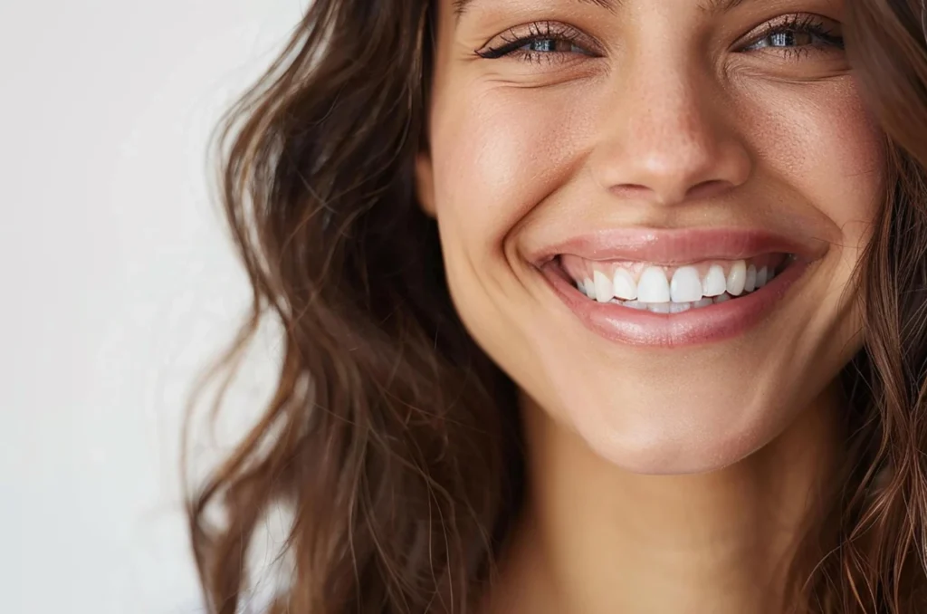 Paciente Sorrindo Com Dentes Brancos Apos Limpeza Dental Profunda Paciente Sorrindo Com Dentes Brancos Apos Limpeza Dental Profunda
